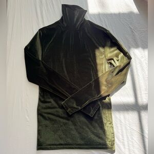 Olive Green Velour Turtleneck Sweater